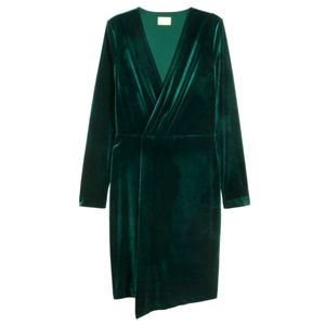 H&M emerald green velvet wrap dress BNWT